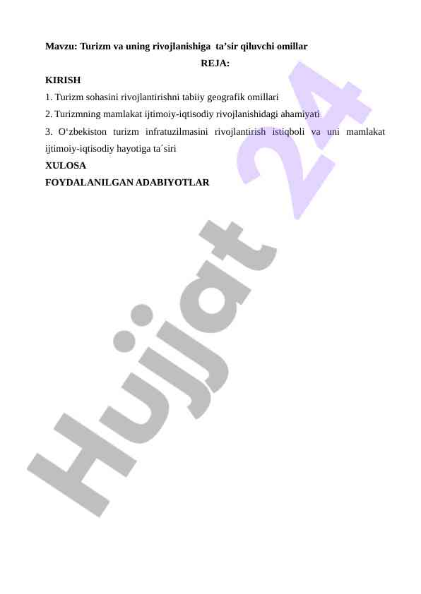 Turizm va rivojlanish omillari