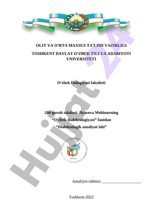 O‘zbek dialektologiyasi fanidan amaliyot ishlari