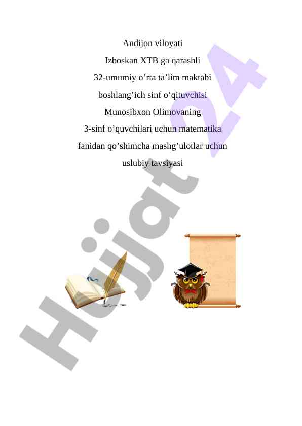 Matematika fani uslubiy tavsiyasi 3-sinf uchun