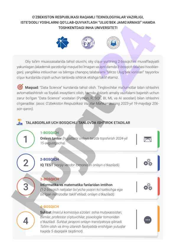 Data science kurslariga o‘qishga taklif