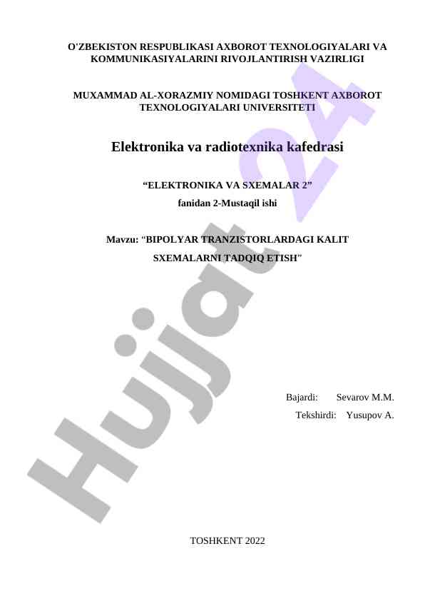 Bipolyar tranzistorlardagi kalit sxemalarni tadqiq etish