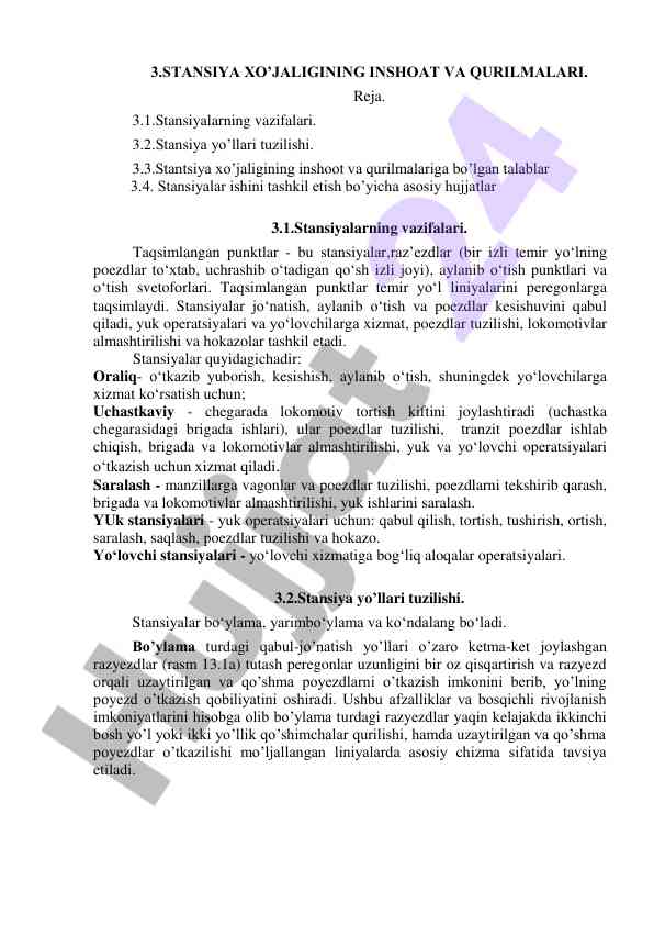 Stansiya xo’jaligida inshoat va qurilmalar tahlili