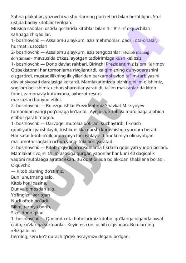 Kitob mening do’stimsan mavzusidagi tadbir taqdimoti