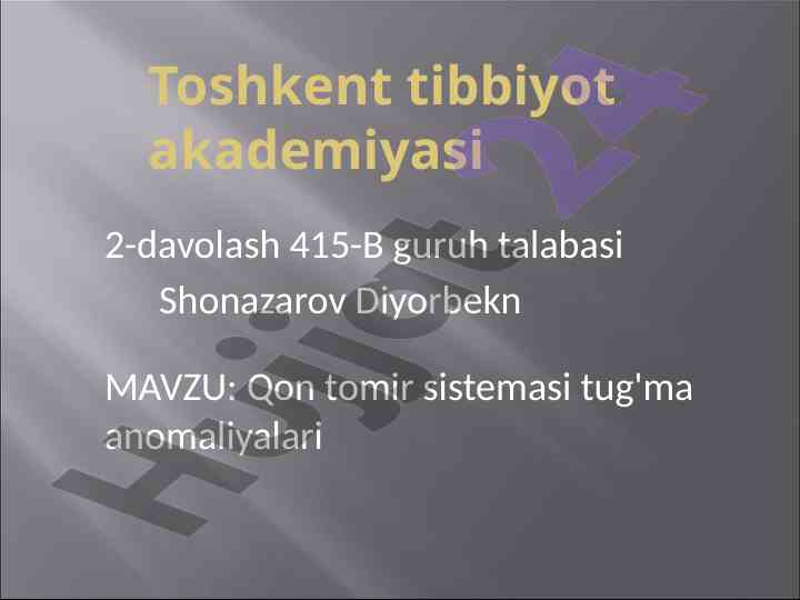Qon tomir sistemasi tug'ma anomaliyalari tahlili