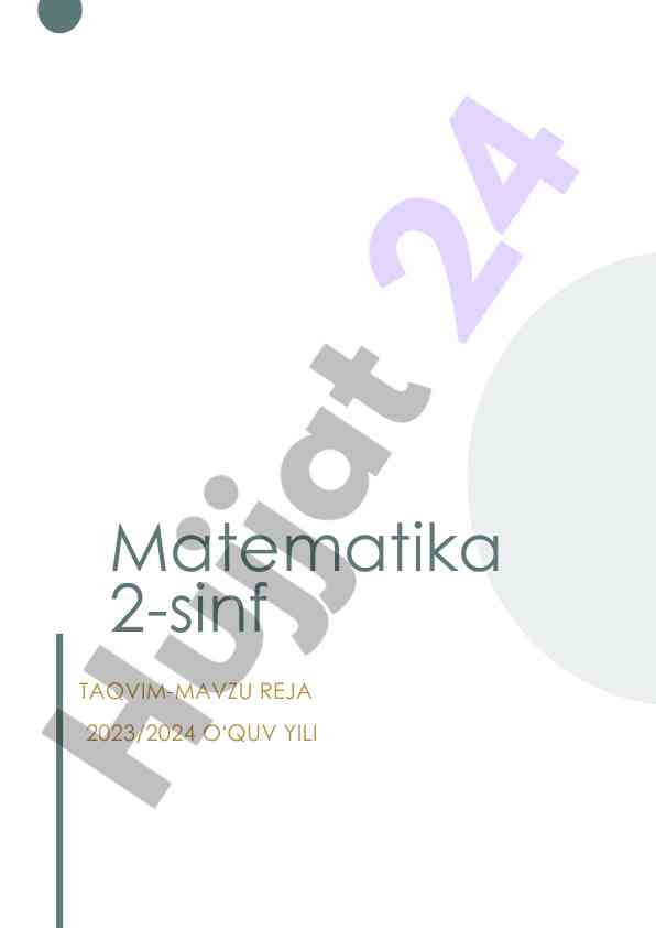 Matematika 2-sinf taqlim-mavzu reja 2023/2024