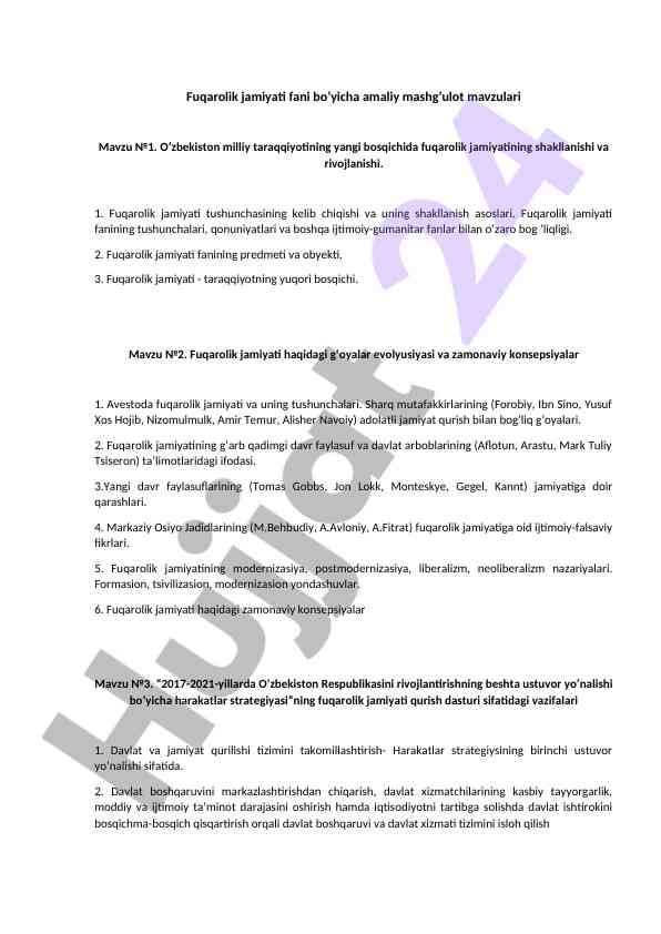 Fuqarolik jamiyati fanining asosiy mavzulari