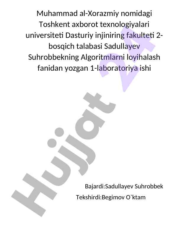 Algoritmlarni loyihalash fanidan laboratoriya ishlari