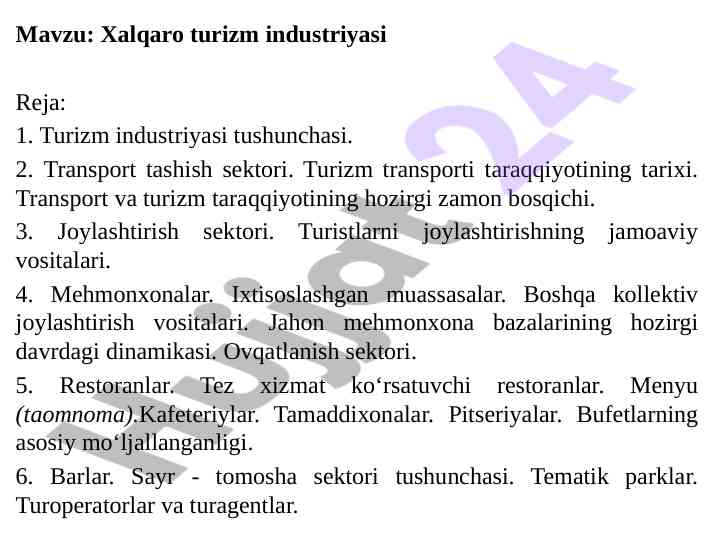 Xalqaro turizm industriyasi: tushunchalar va taraqqiyoti