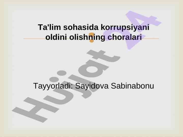 Ta'lim sohasida korrupsiyani oldini olish choralari