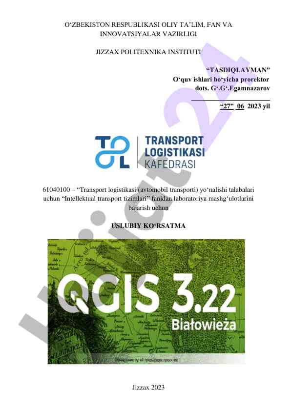 Intellektual transport tizimlari laboratoriya mashg‘ulotlari