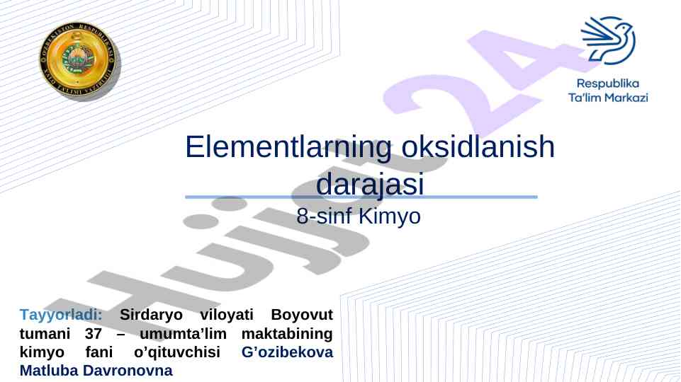 Oksidlanish darajasi va ekologik tarbiya darsi