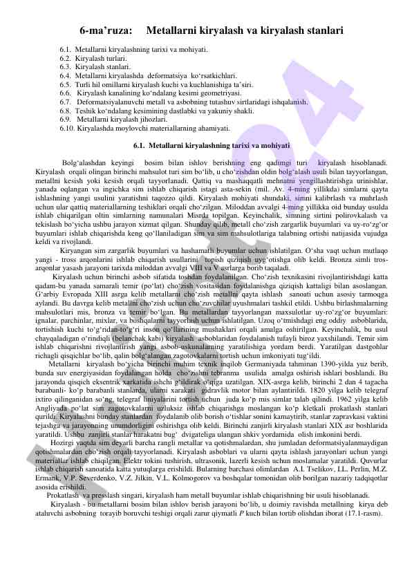 Metallarni kiryalash va kiryalash stanlari haqida ma'ruza