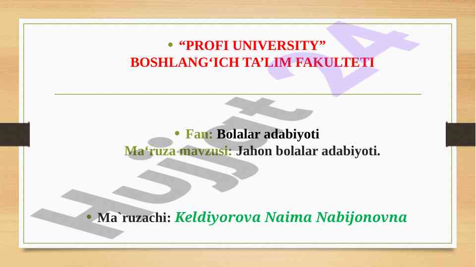 Jahon bolalar adabiyoti ma‘ruzasi tahlili