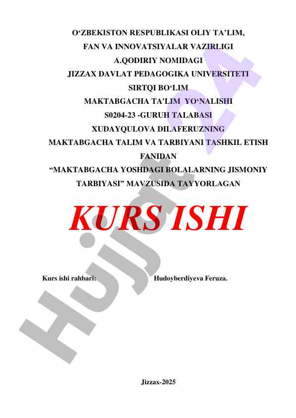 Maktabgacha yoshdagi bolalarning jismoniy tarbiyas