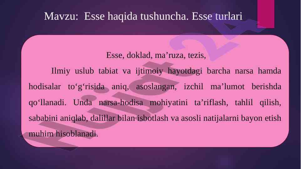 Esse haqida tushuncha va turlari