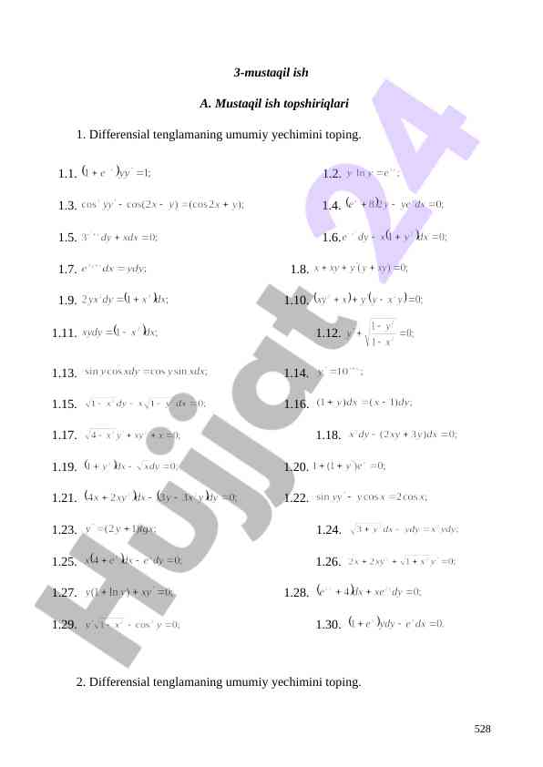 Differensial tenglamaning umumiy yechimi