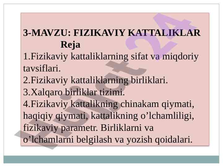Fizikaviy kattaliklar tushunchalari va birliklari