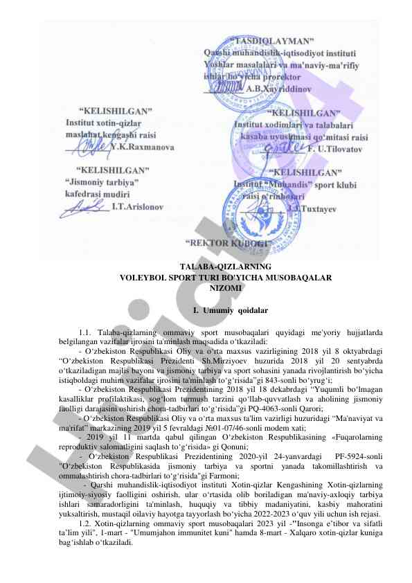 Talaba-qizlarning voleybol musobaqalari nizomi
