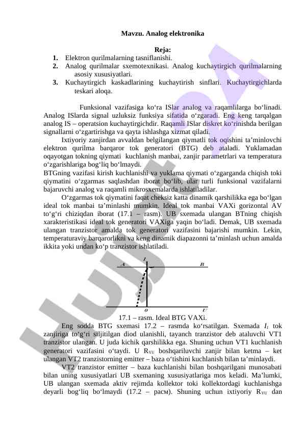 Analog elektronika asoslari va xususiyatlari