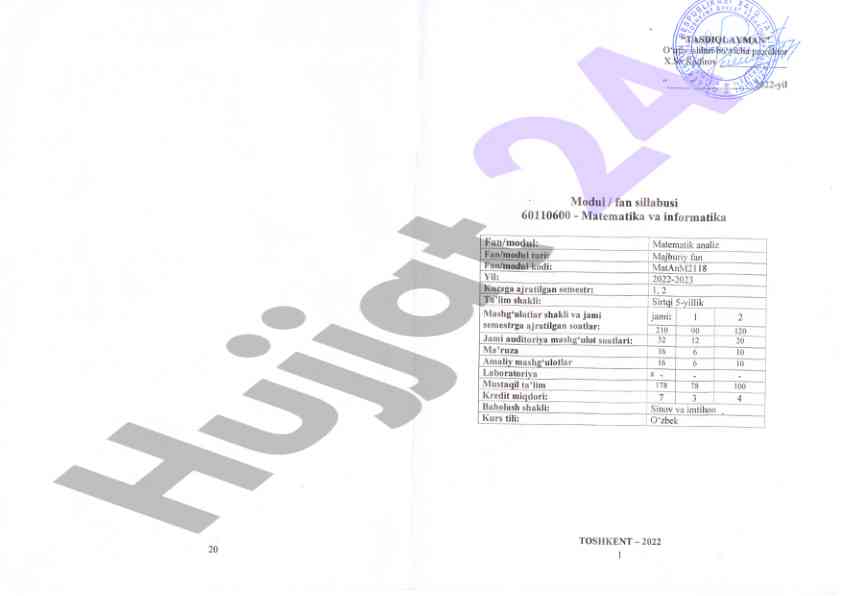 Maxsus kurs ishlari tahlili va natijalari