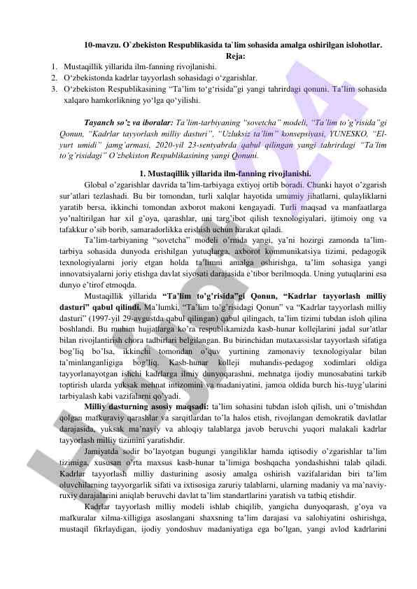O'zbekistonda ta'lim sohasidagi islohotlar tahlili