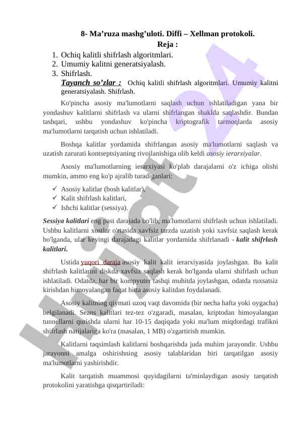 Ochiq kalitli shifrlash algoritmlari tahlili