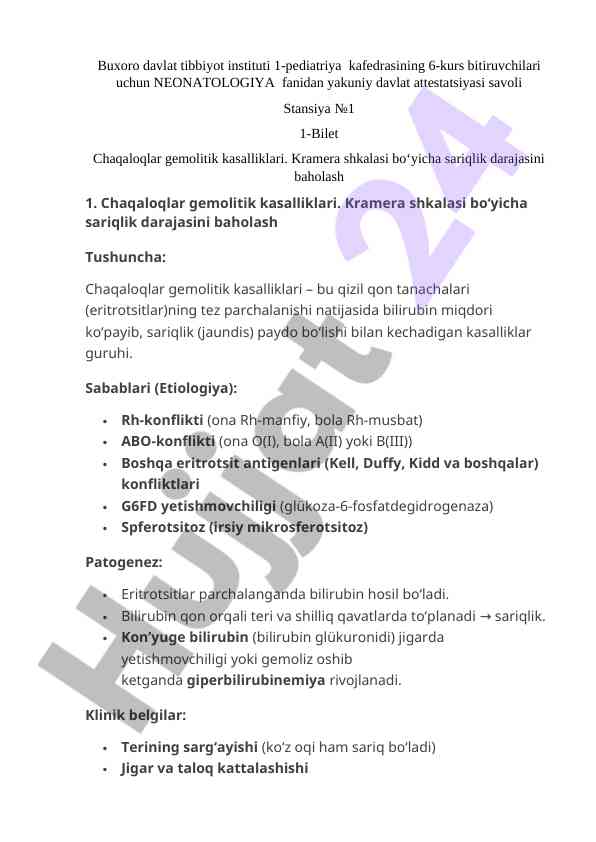 Neonatologiya yakuniy davlat attestatsiyasi savollari