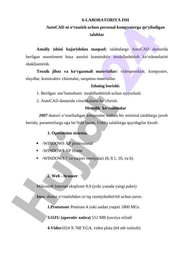 Autocad dasturida konstruktiv modellashtirish talablari