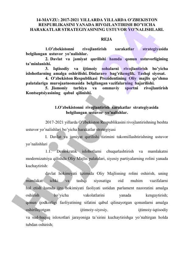 O’zbekistonni rivojlantirish harakatlar strategiyasi