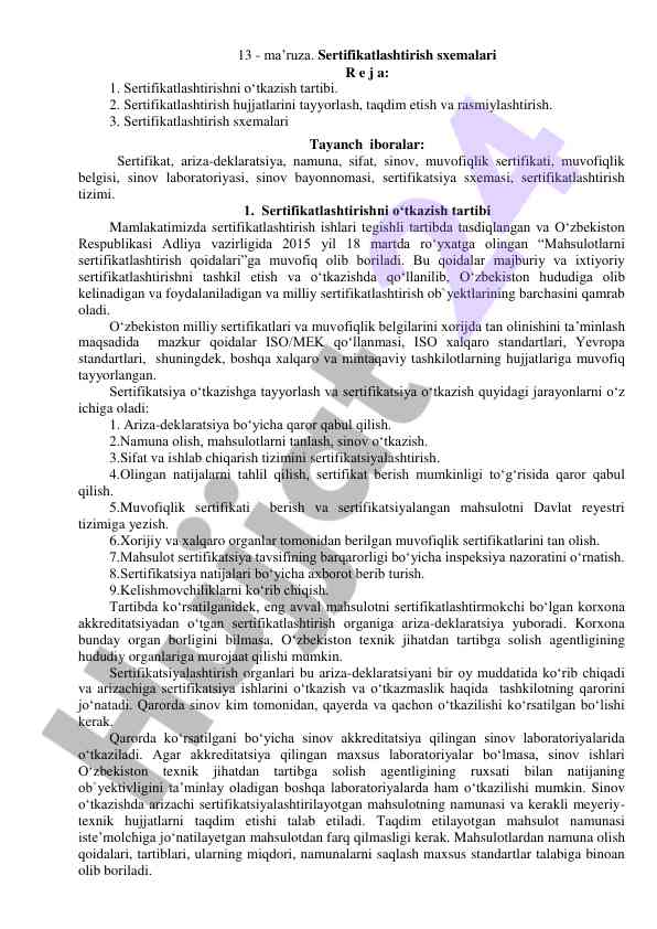 Sertifikatlashtirish tartibi va sxemalari
