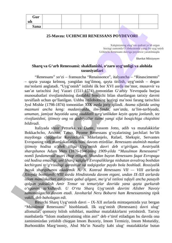 Uchinchi renessans va sharq-gʻarb muvozanati