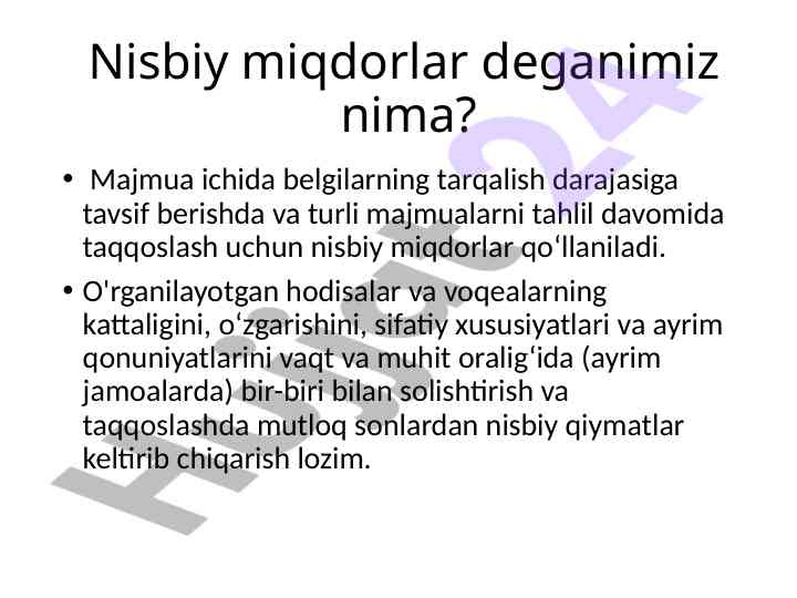 Nisbiy miqdorlar va ularning turlari tahlili