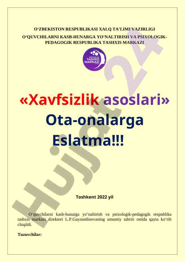 Xavfsizlik asoslari ota-onalarga eslatma