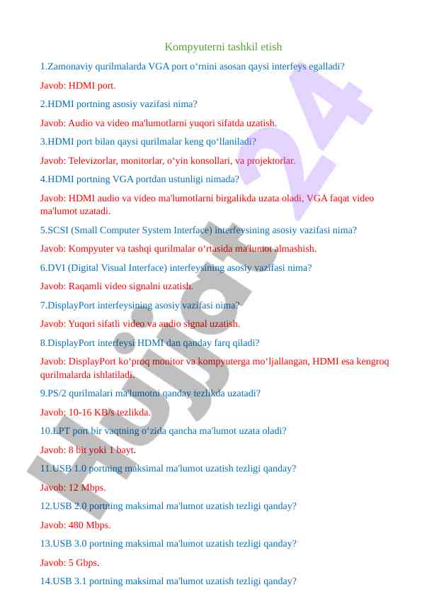 Kompyuter interfeyslari va ularning vazifalari