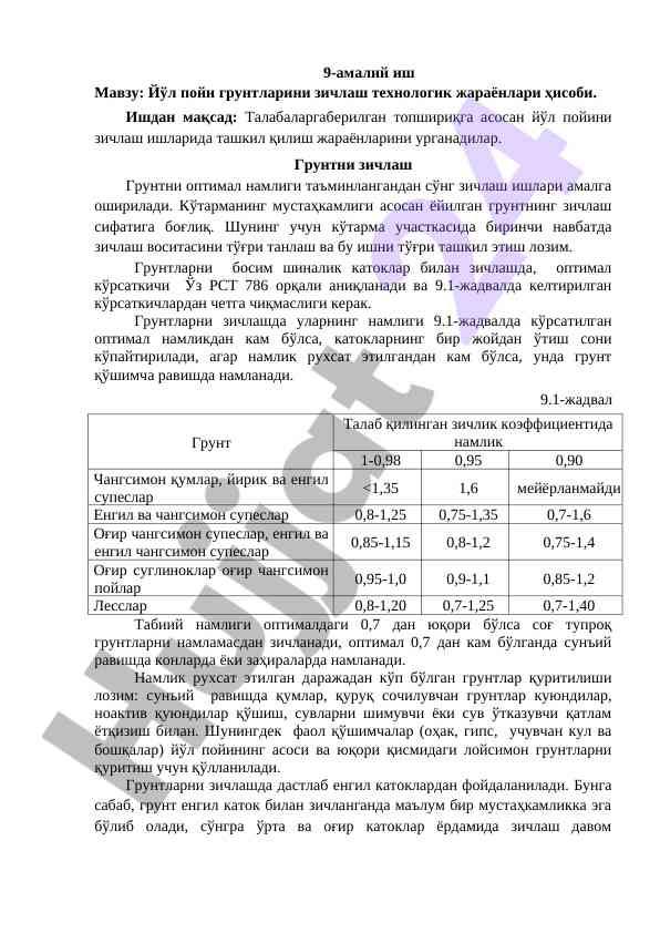 Йўл пойи грунтларини зичлаш технологик жараёнлари