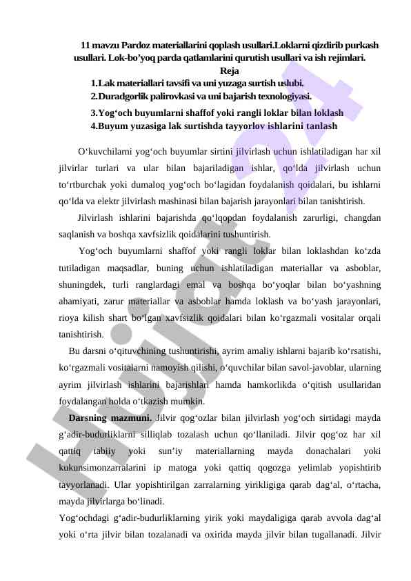Pardoz Materiallarini Qoplash Usullari