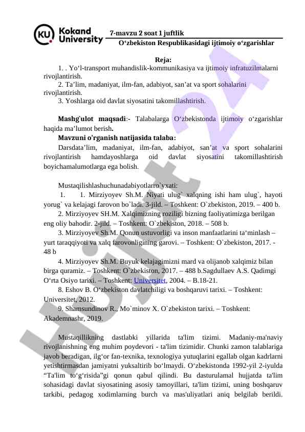 O‘zbekistondagi ijtimoiy o‘zgarishlar