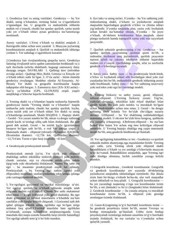 Geodeziya fani va uning vazifalari