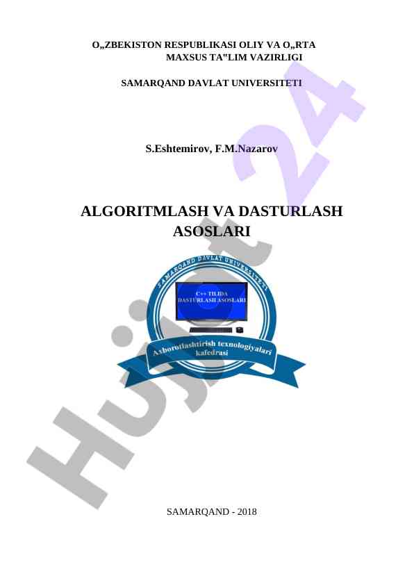 Algoritmlash va dasturlash asoslari ushbu o‘quv qo‘llanma