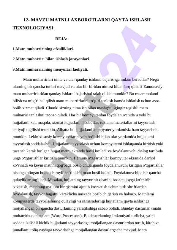 Matnli axborotlarni qayta ishlash texnologiyalari