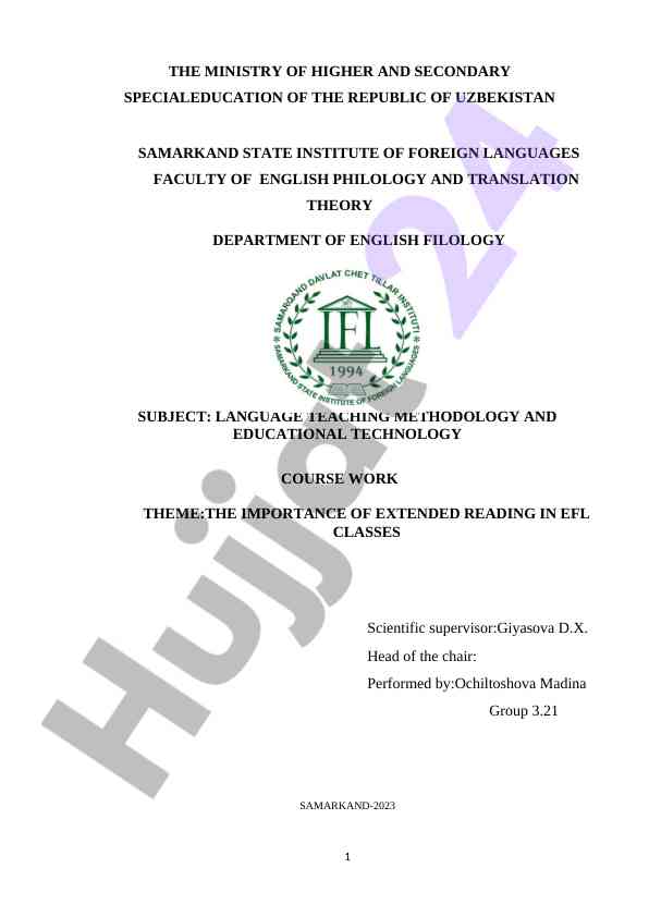 Readingning muhimligi efl darslarida