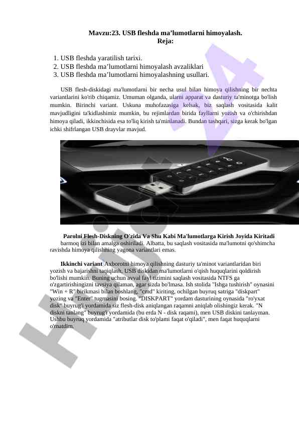 Usb fleshda ma’lumotlarni himoyalash usullari