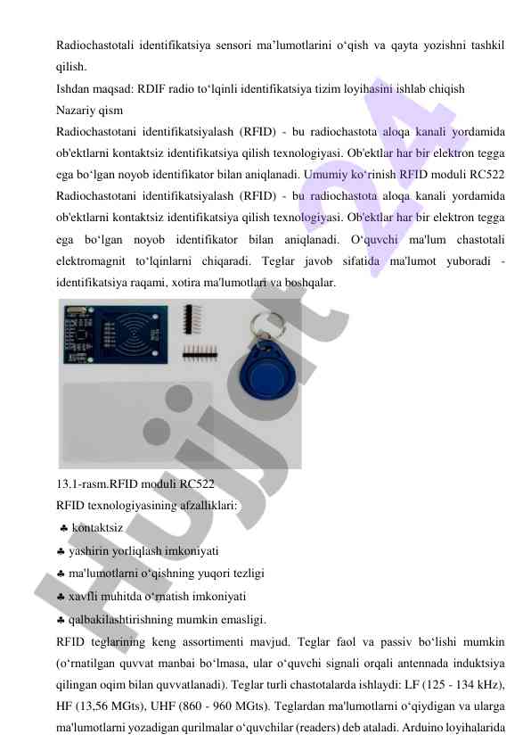 Radiochastotali identifikatsiya tizimlari va ularning afzalliklari
