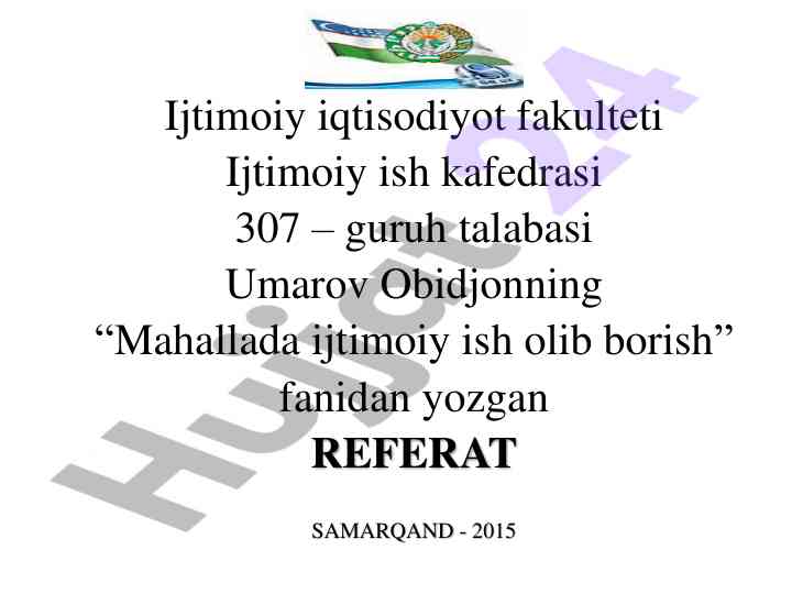 Mahallada ijtimoiy ish olib borish referati