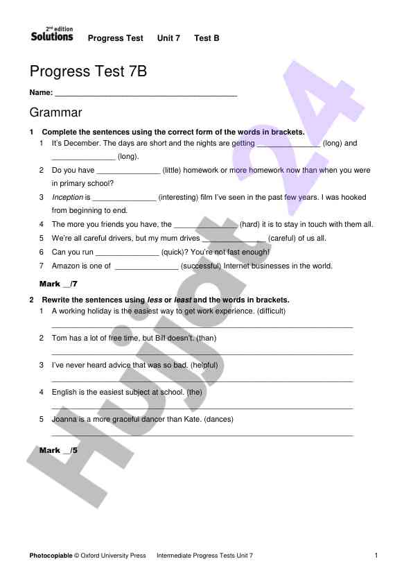 Progress test unit 7 b grammar exercises