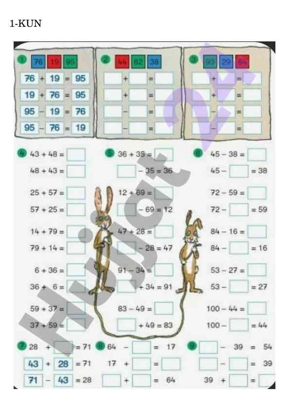 Matematika testlari 1-sinf uchun