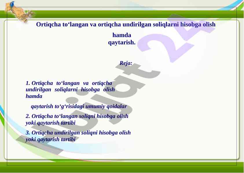Ortiqcha soliqlarni hisobga olish va qaytarish