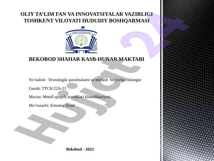 Metall qirqish stanoklari klassifikasiyasi