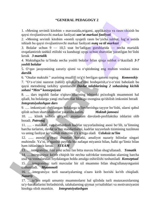 General pedagogy activities for child development