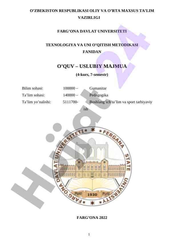 Pedagogika ta’limi bo‘yicha o‘quv usuliy majmua